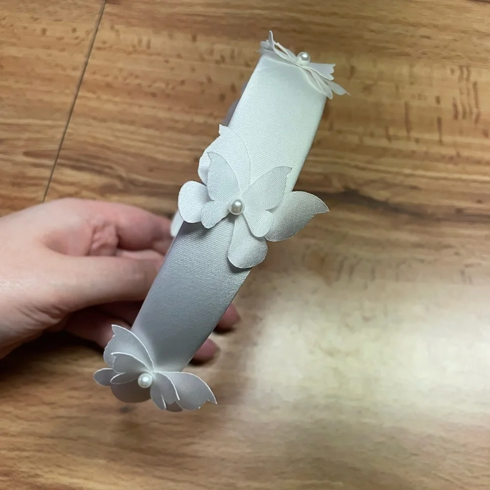 White Satin Butterfly and Pearl Headband